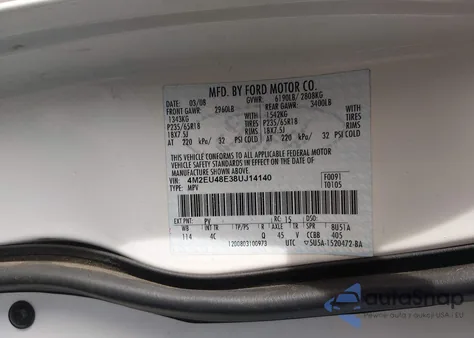 2008 Mercury Mountaineer Premier z USA, uszkodzony, nr VIN 4M2EU48E38UJ14140